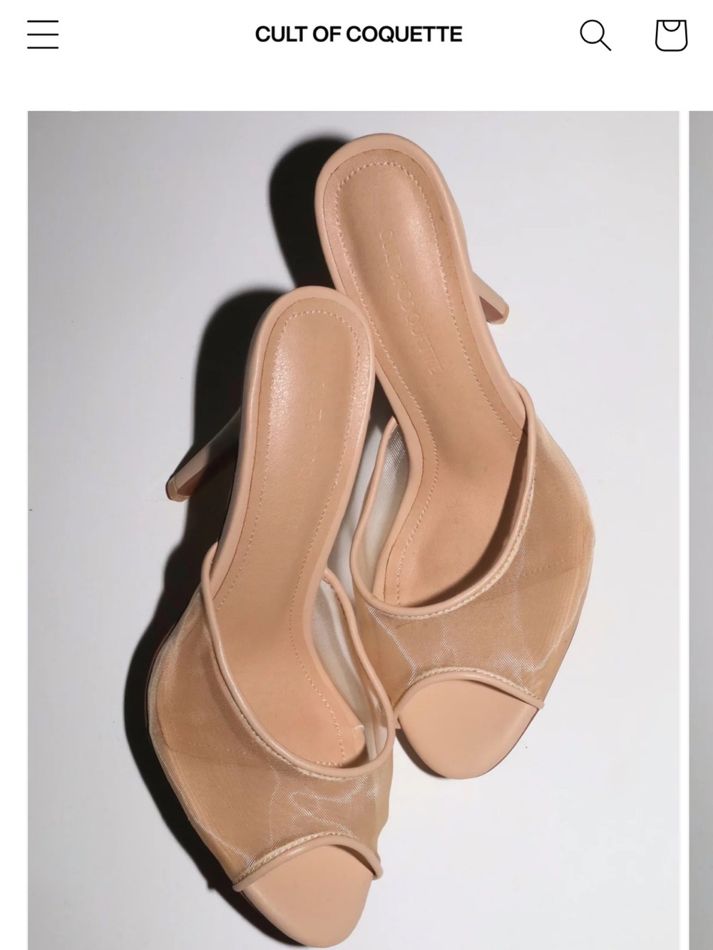 Cult of Coquette Ford Nude Mesh Open-Toe Mule Heels
